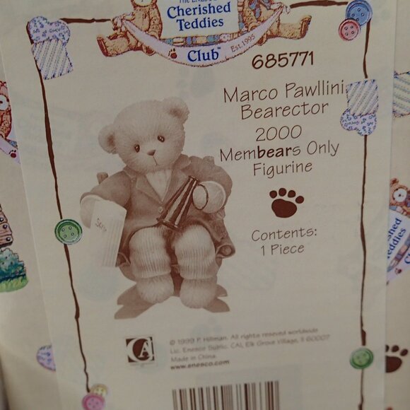 Cherished Teddies Marco Pawllings Bearerector 2000 Membears Only Figure - Picture 2 of 6